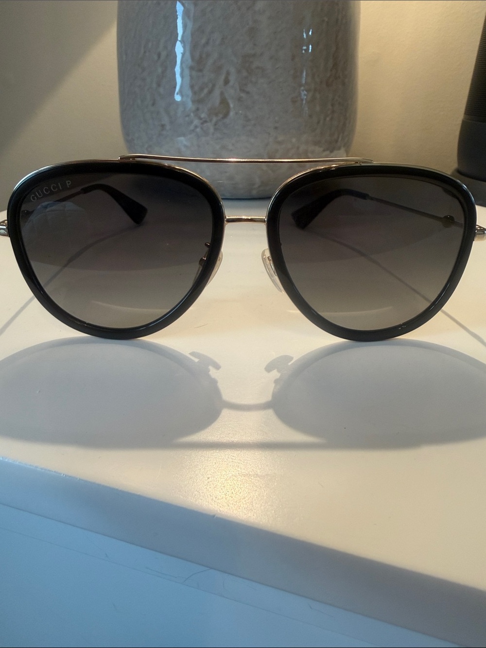 Gucci Black Frame Gray Gradient Aviator Sunglasses